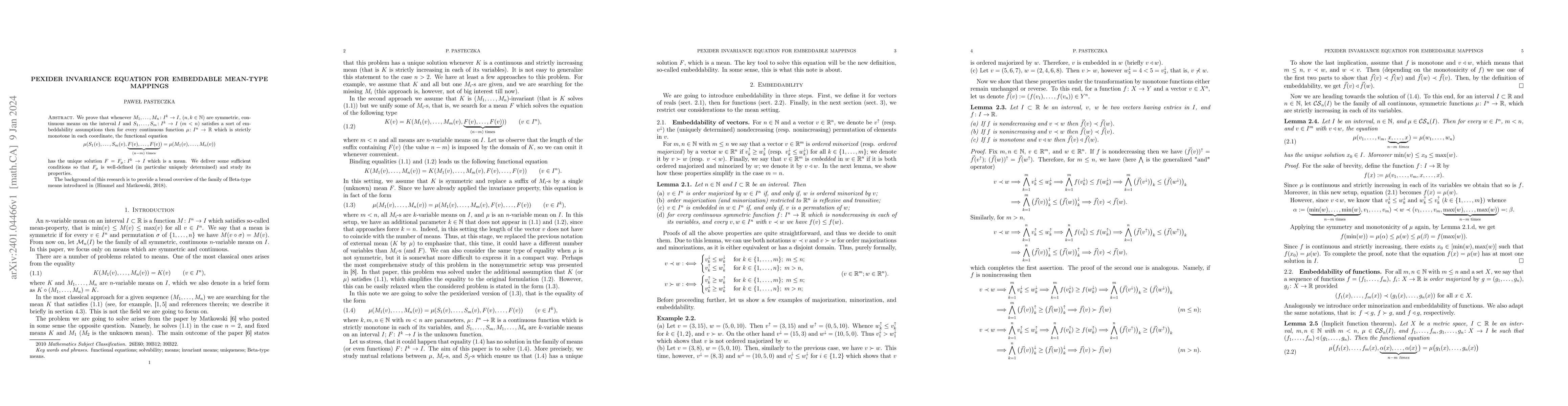 Thumbnail for Pexider invariance equation for embeddable mean-type mappings