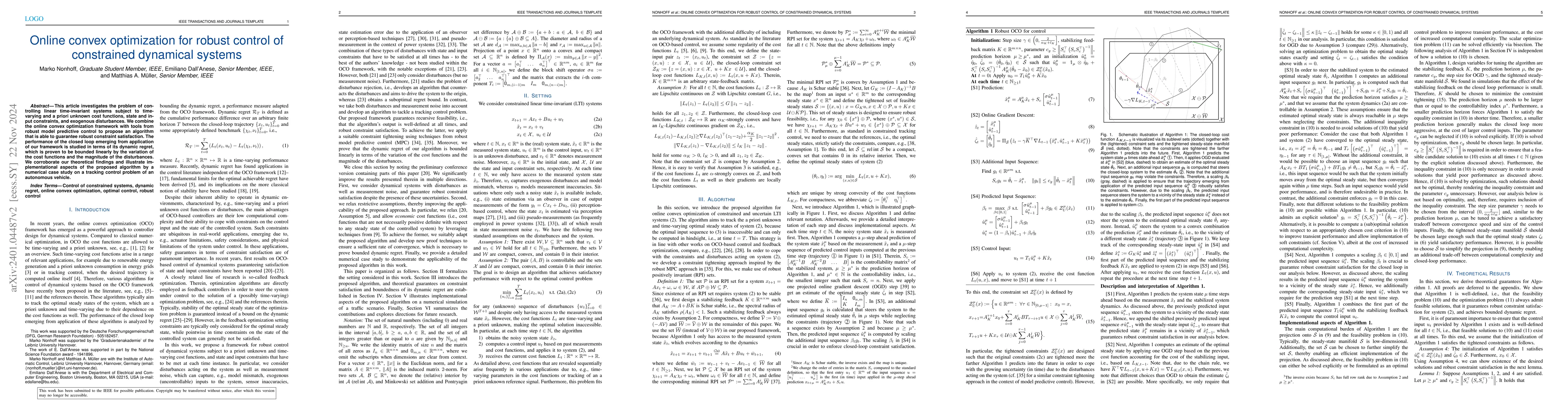 Thumbnail for Online convex optimization for robust control of constrained dynamical
  systems