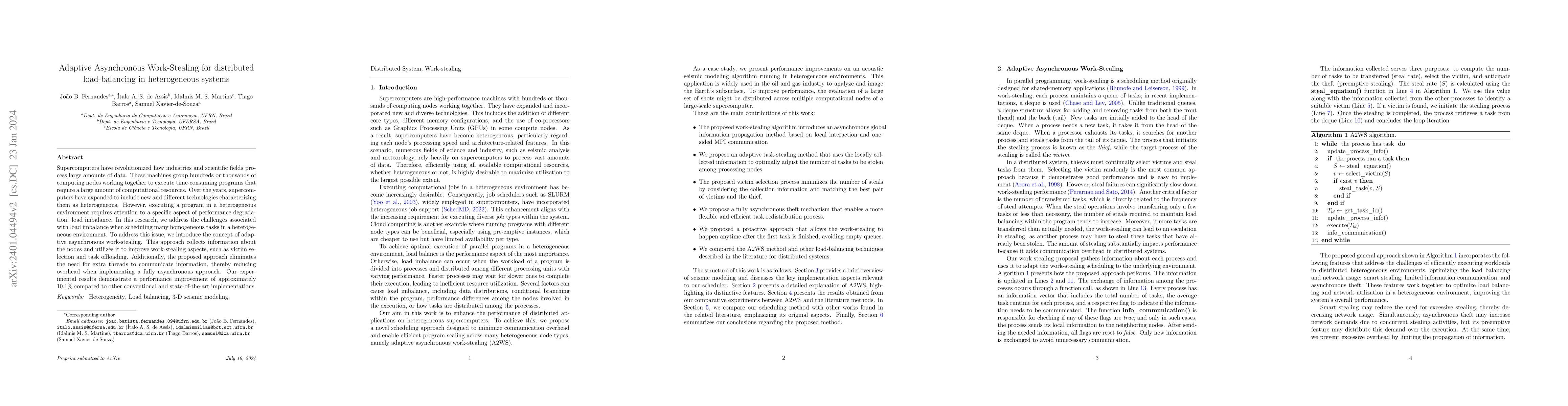Thumbnail for Adaptive Asynchronous Work-Stealing for distributed load-balancing in
  heterogeneous systems