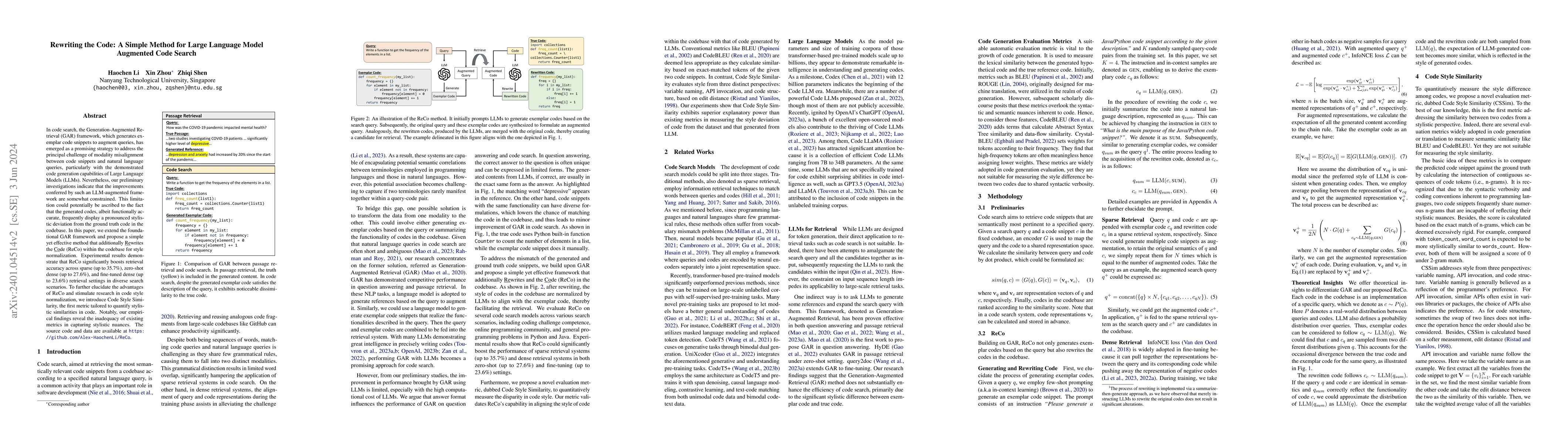 Thumbnail for Rewriting the Code: A Simple Method for Large Language Model Augmented
  Code Search