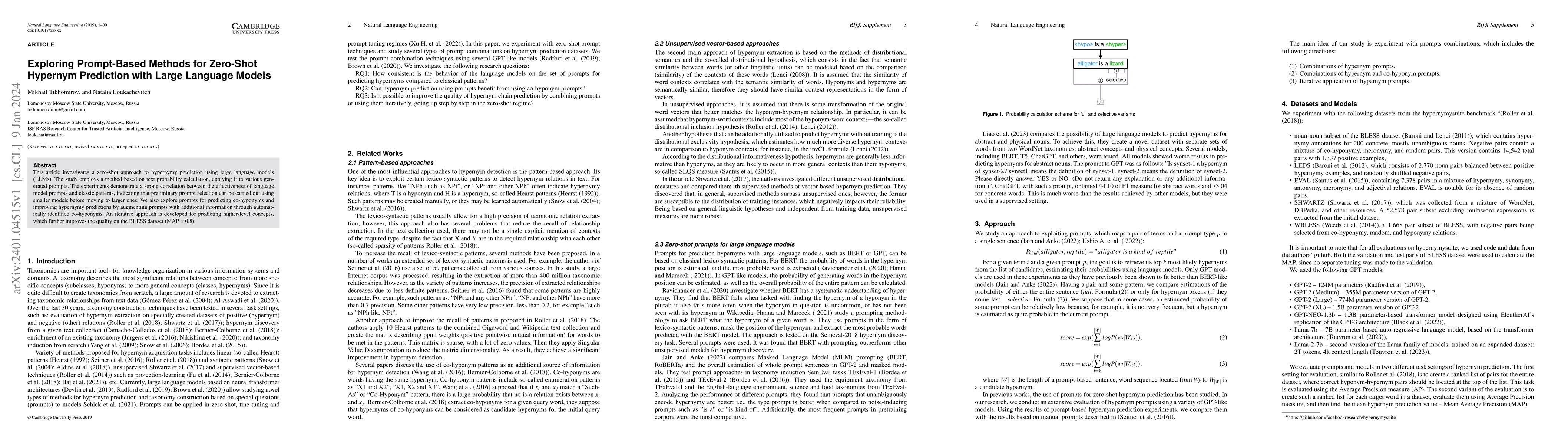 Thumbnail for Exploring Prompt-Based Methods for Zero-Shot Hypernym Prediction with
  Large Language Models