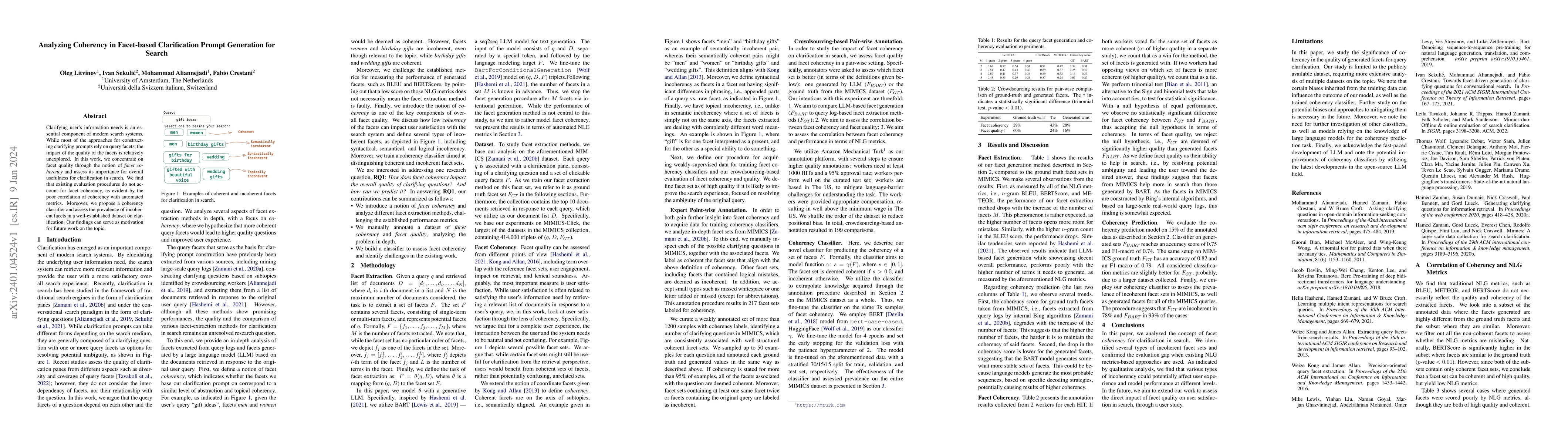 Thumbnail for Analyzing Coherency in Facet-based Clarification Prompt Generation for
  Search