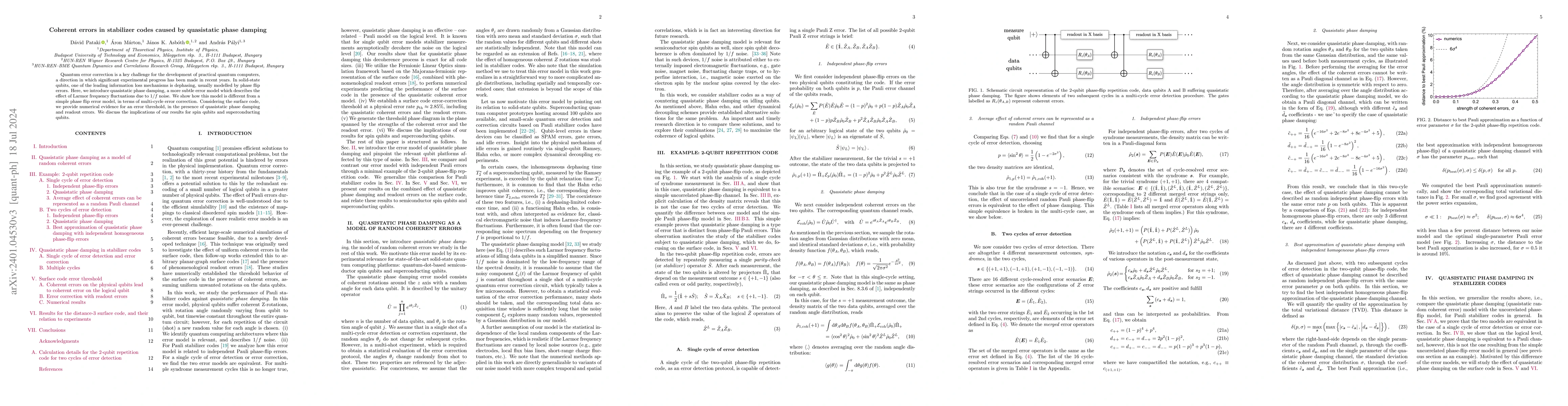 Thumbnail for Coherent errors in stabilizer codes caused by quasistatic phase damping