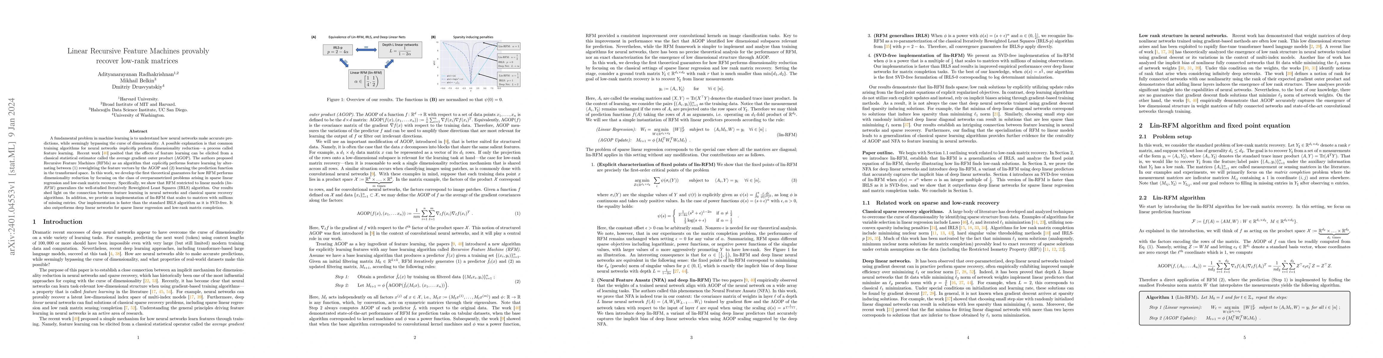 Thumbnail for Linear Recursive Feature Machines provably recover low-rank matrices