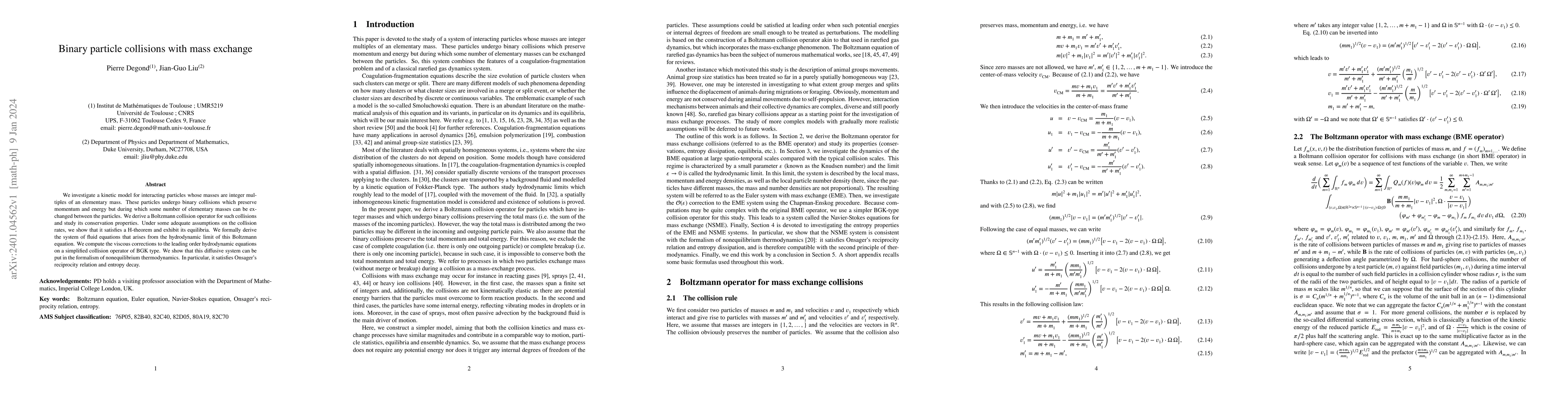 Thumbnail for Binary particle collisions with mass exchange