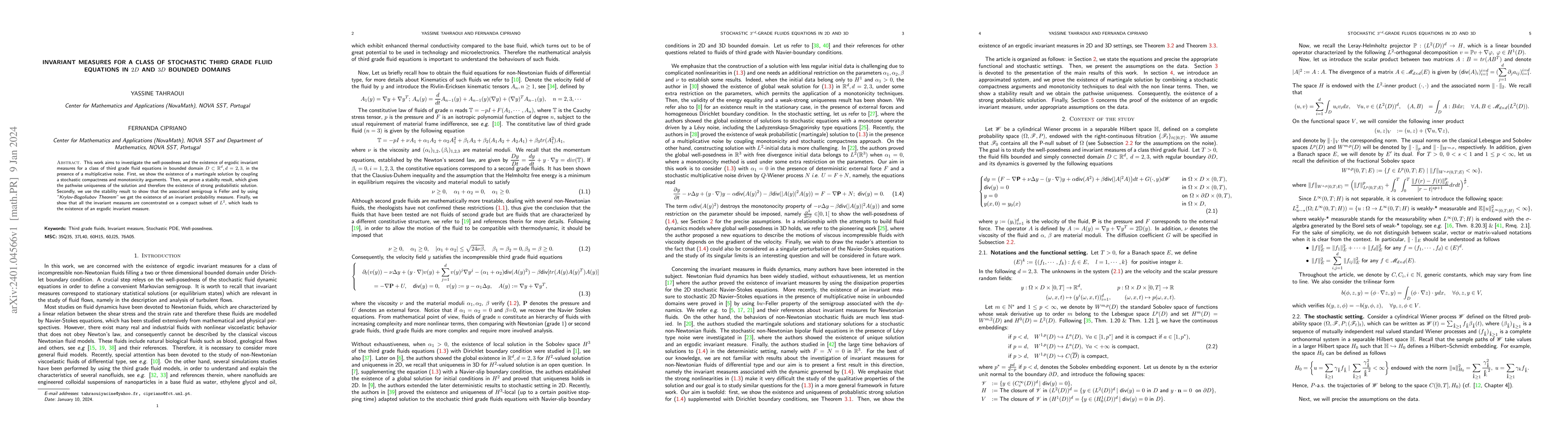Thumbnail for Invariant measures for a class of stochastic third grade fluid equations
  in $2D$ and $3D$ bounded domains