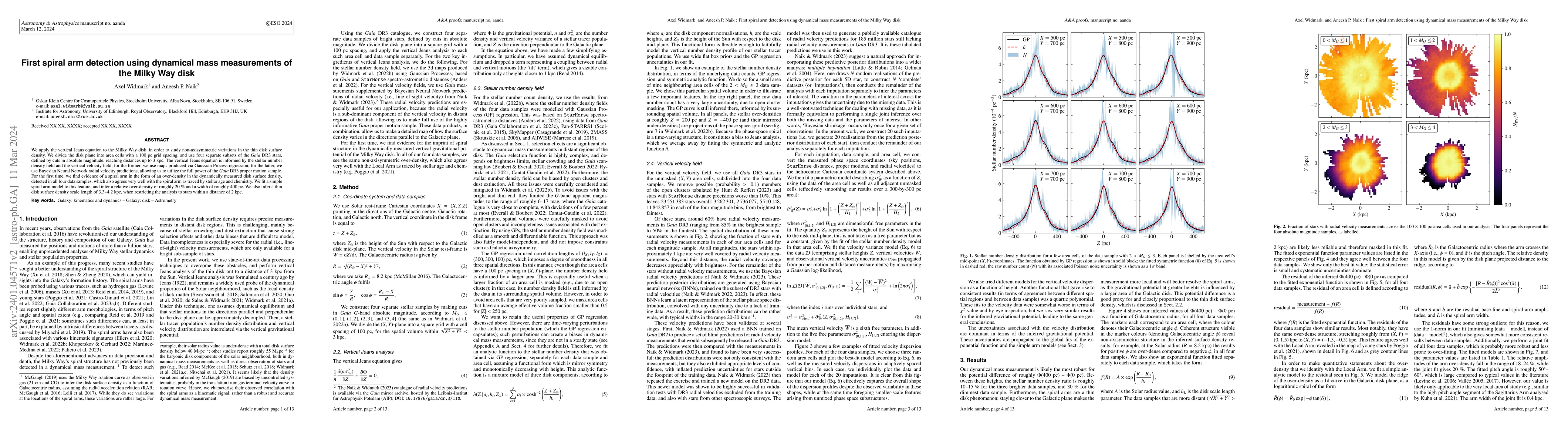 Thumbnail for First spiral arm detection using dynamical mass measurements of the
  Milky Way disk