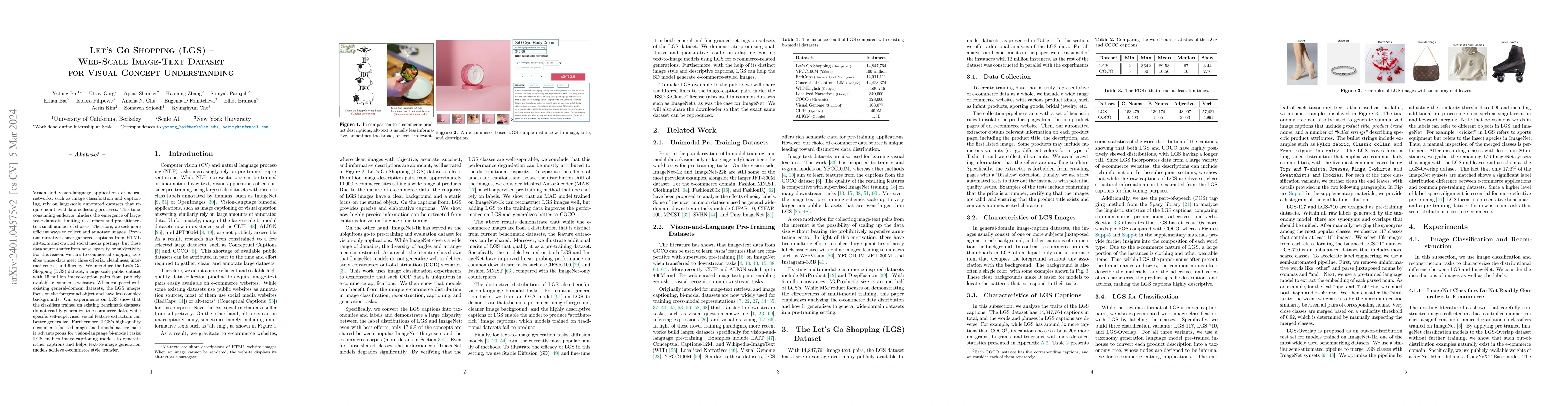 Thumbnail for Let's Go Shopping (LGS) -- Web-Scale Image-Text Dataset for Visual
  Concept Understanding