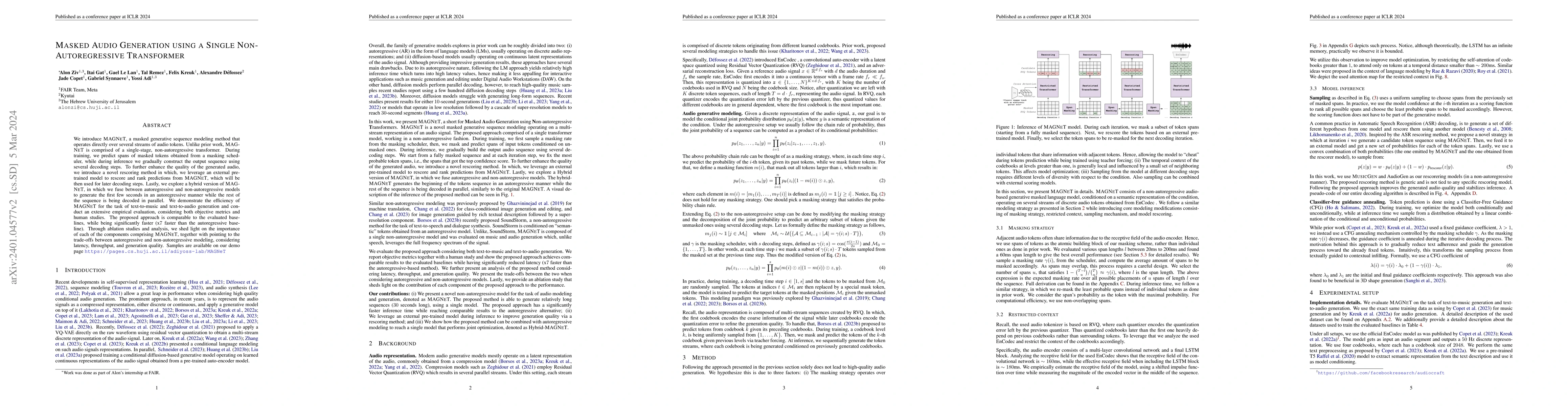 Thumbnail for Masked Audio Generation using a Single Non-Autoregressive Transformer