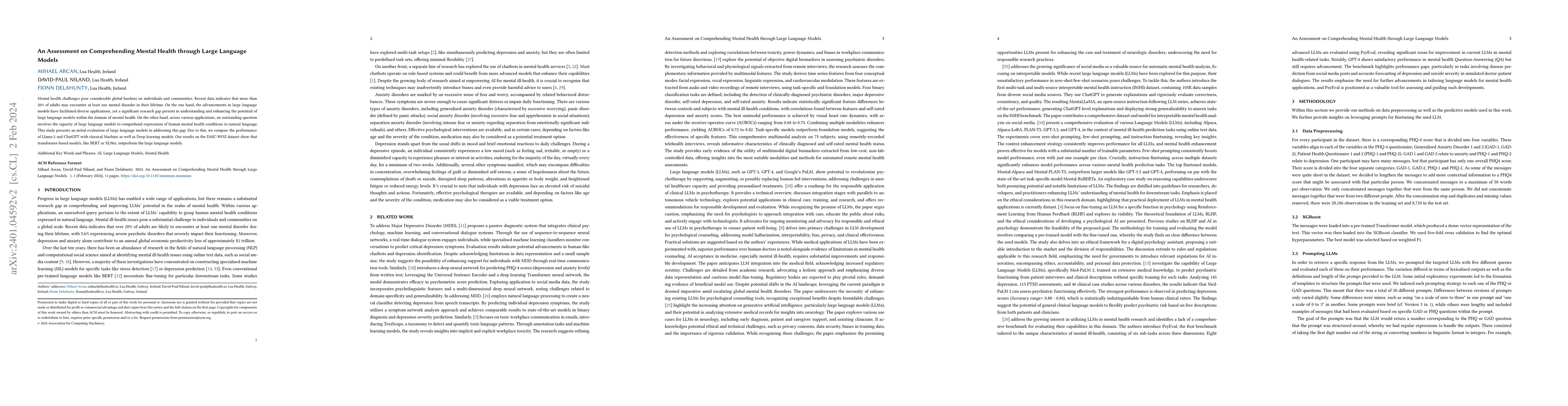 Thumbnail for An Assessment on Comprehending Mental Health through Large Language
  Models