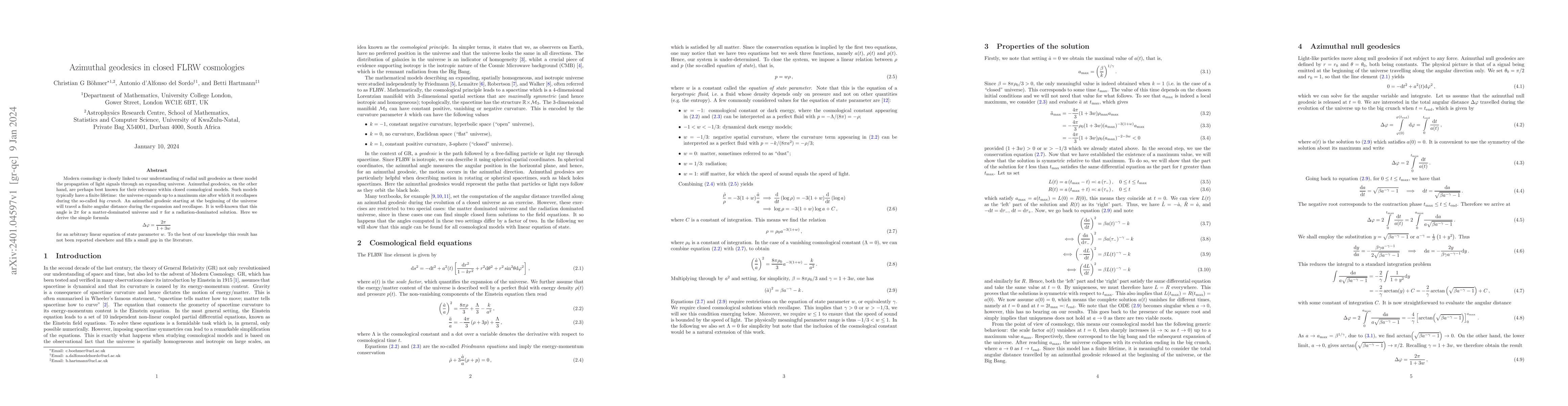 Thumbnail for Azimuthal geodesics in closed FLRW cosmologies