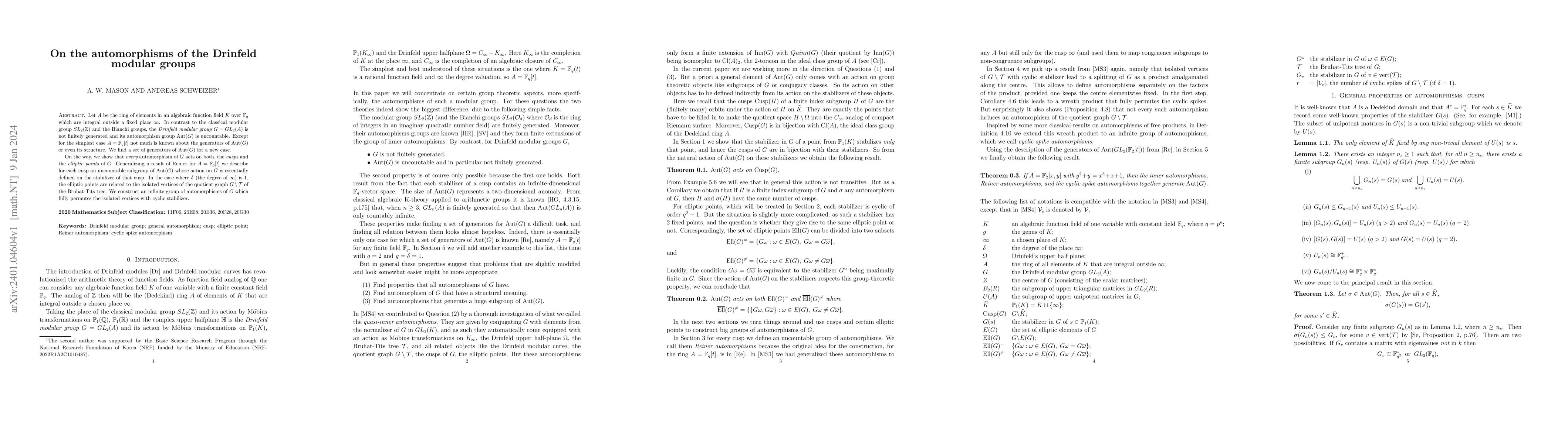 Thumbnail for On the automorphisms of the Drinfeld modular groups