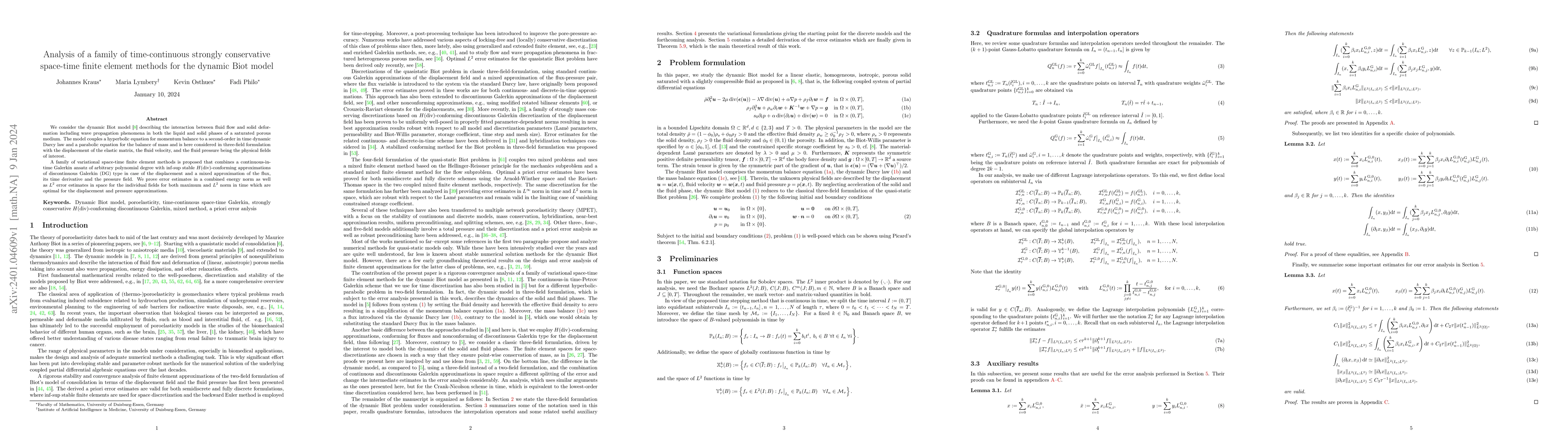 Thumbnail for Analysis of a family of time-continuous strongly conservative space-time
  finite element methods for the dynamic Biot model