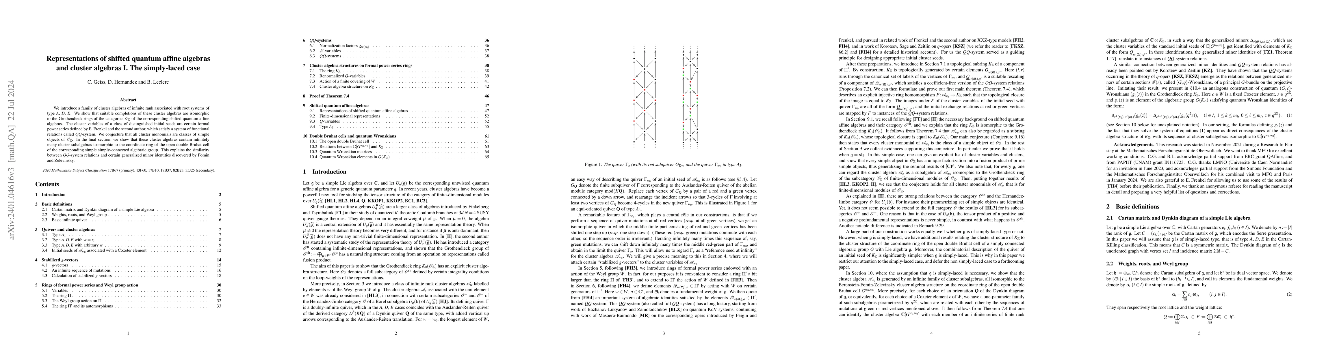 Thumbnail for Representations of shifted quantum affine algebras and cluster algebras
  I. The simply-laced case