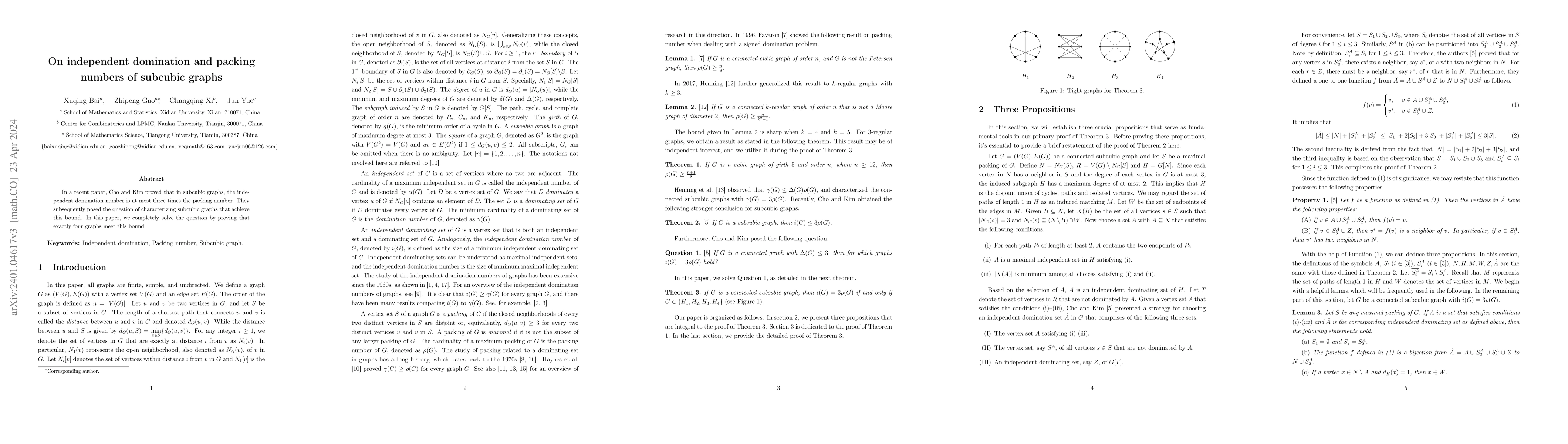 Thumbnail for On independent domination and packing numbers of subcubic graphs