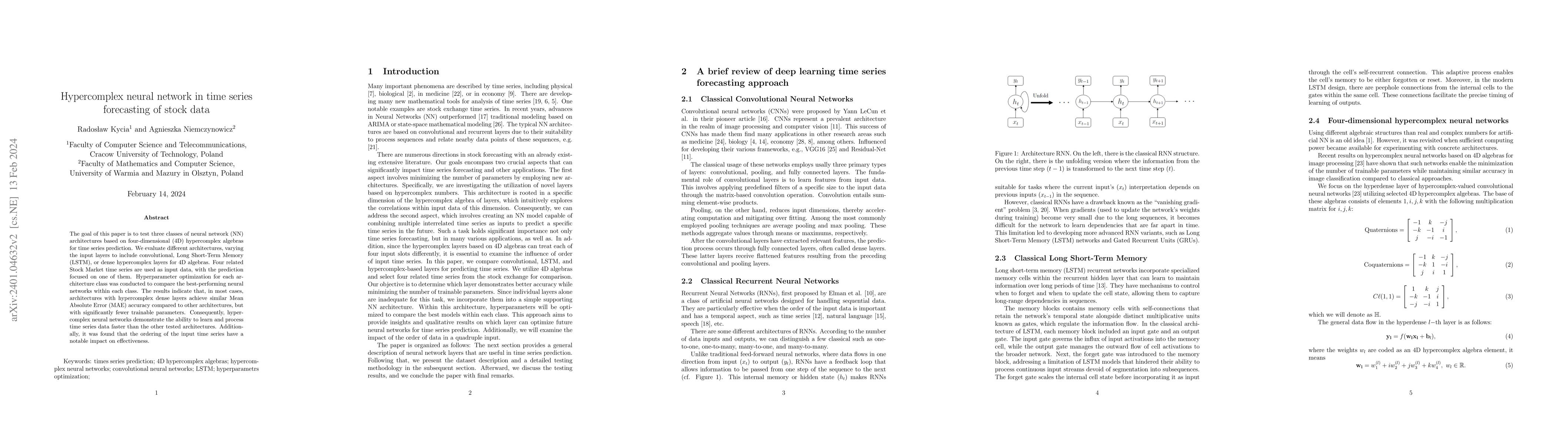 Thumbnail for Hypercomplex neural network in time series forecasting of stock data