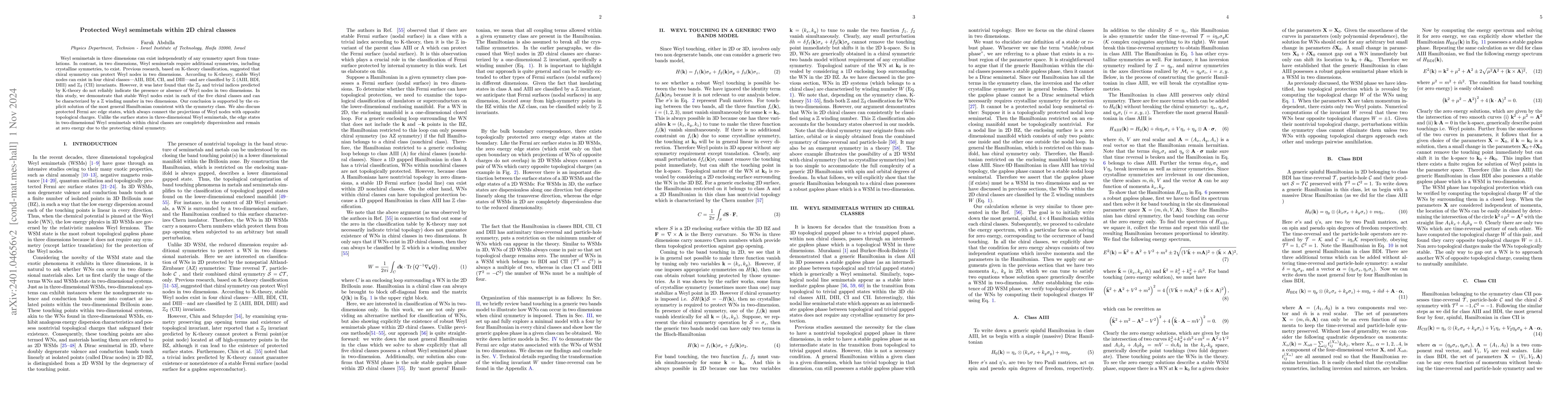 Thumbnail for Protected Weyl semimetals within 2D chiral classes