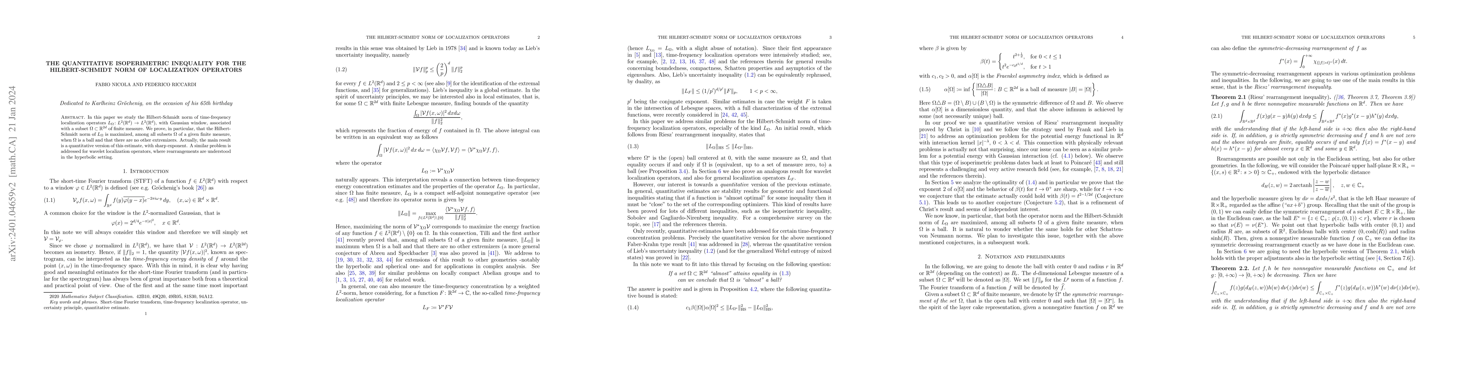 Thumbnail for The quantitative isoperimetric inequality for the Hilbert-Schmidt norm
  of localization operators