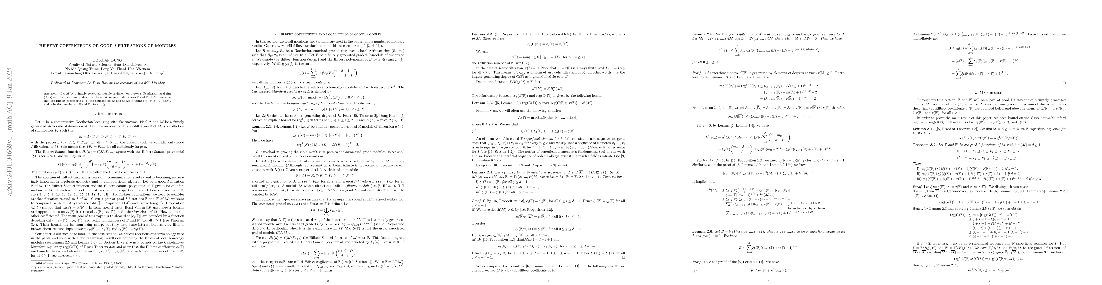 Thumbnail for Hilbert coefficients of good I-Filtrations of modules