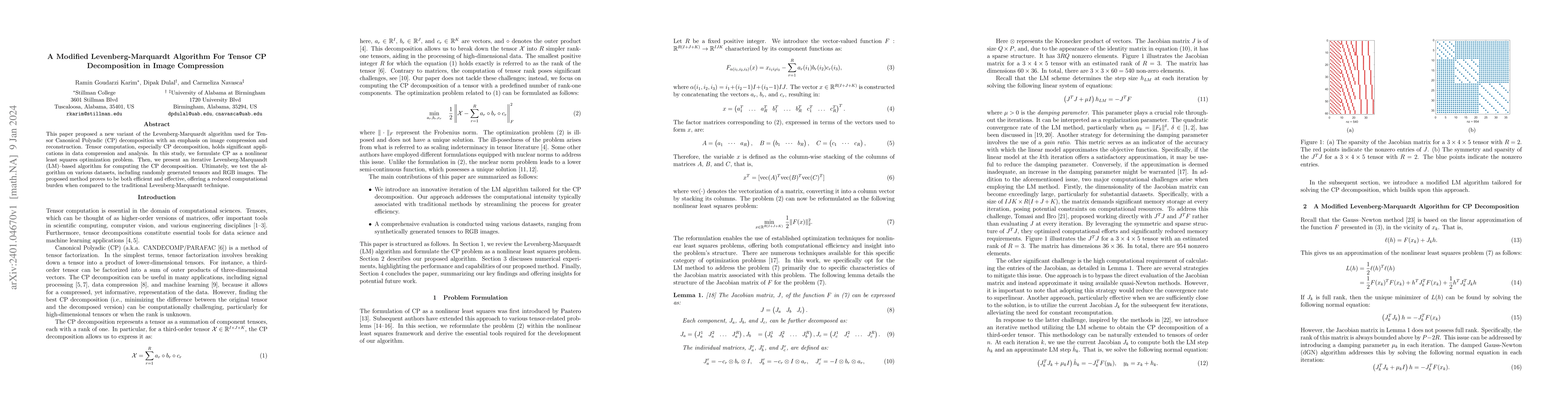 Thumbnail for Modified Levenberg-Marquardt Algorithm For Tensor CP Decomposition in
  Image Compression