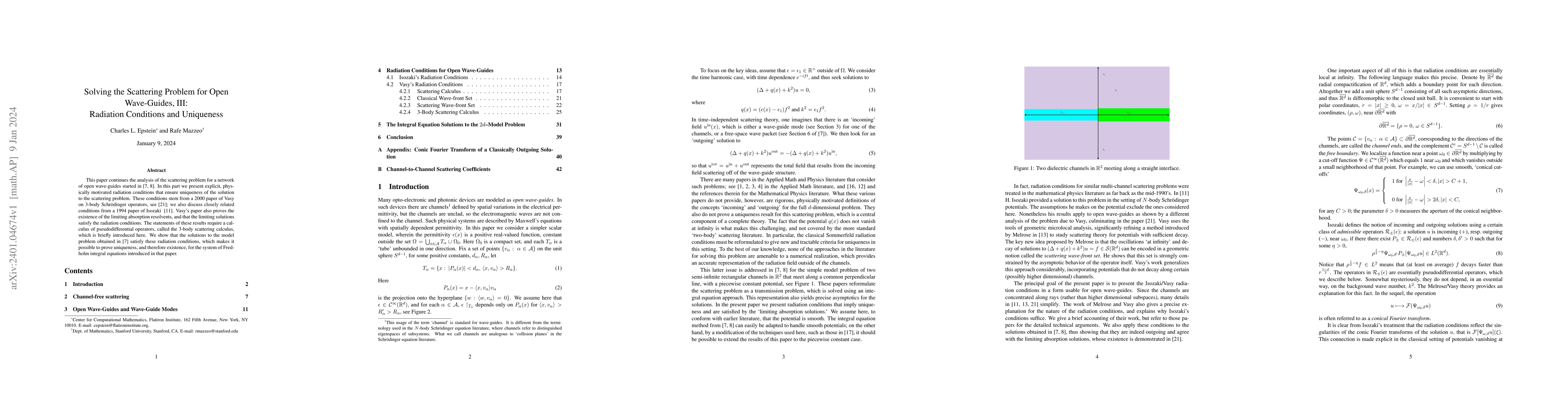 Thumbnail for Solving the Scattering Problem for Open Wave-Guides, III: Radiation
  Conditions and Uniqueness