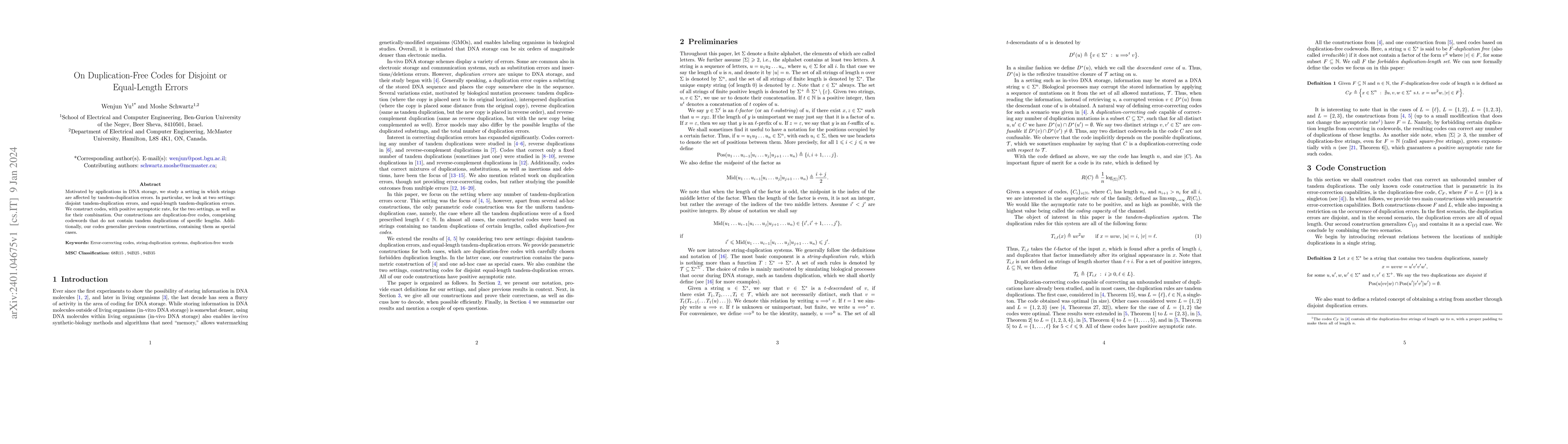 Thumbnail for On Duplication-Free Codes for Disjoint or Equal-Length Errors