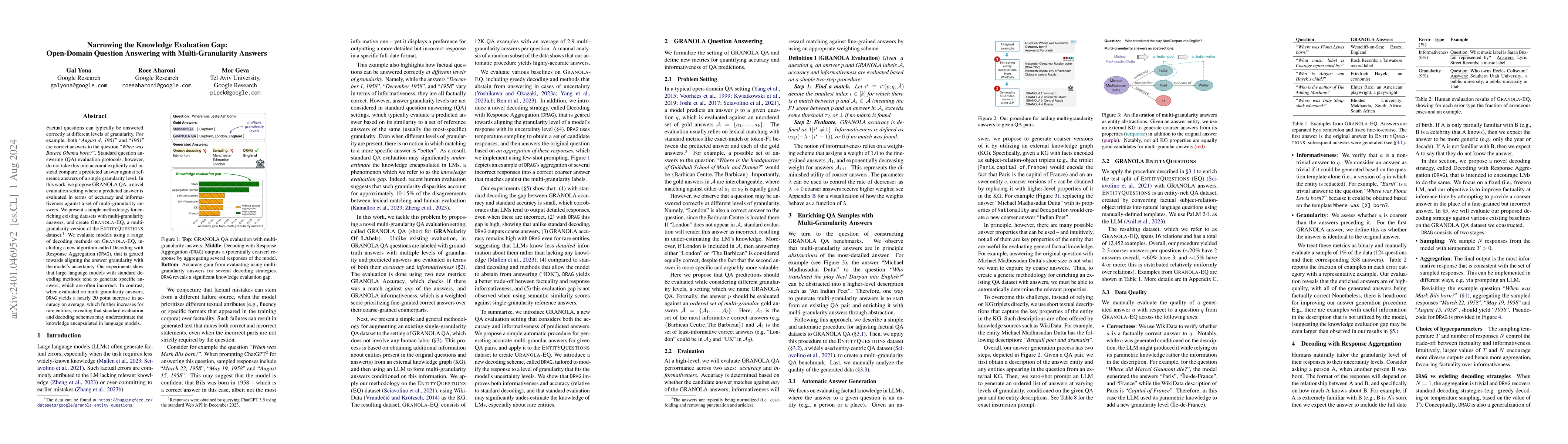 Thumbnail for Narrowing the Knowledge Evaluation Gap: Open-Domain Question Answering
  with Multi-Granularity Answers