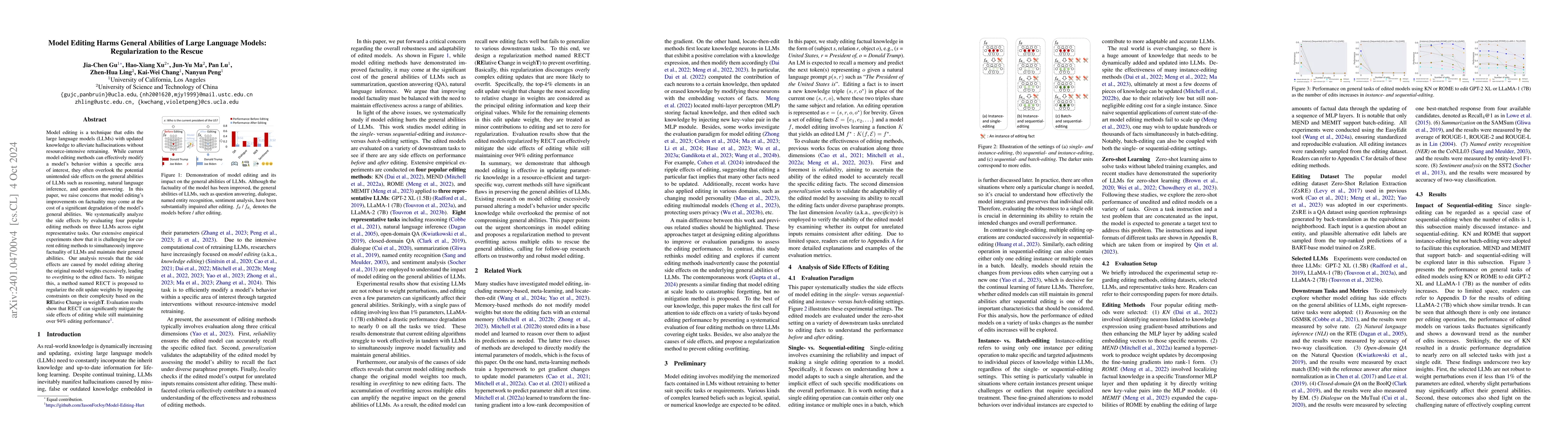 Thumbnail for Model Editing Harms General Abilities of Large Language Models:
  Regularization to the Rescue