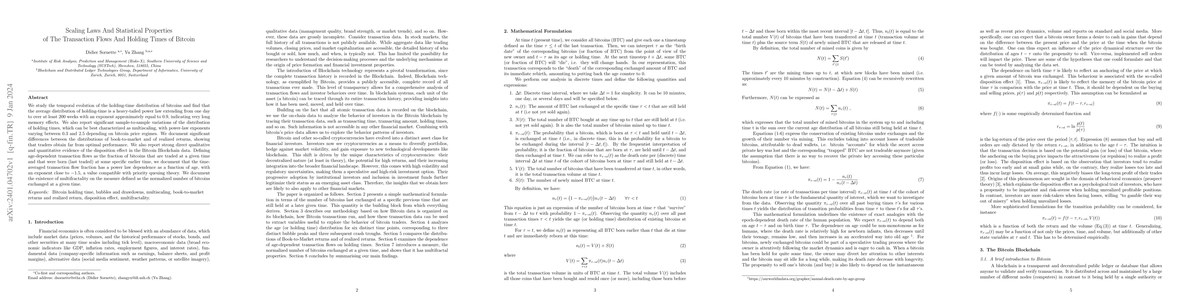 Thumbnail for Scaling Laws And Statistical Properties of The Transaction Flows And
  Holding Times of Bitcoin