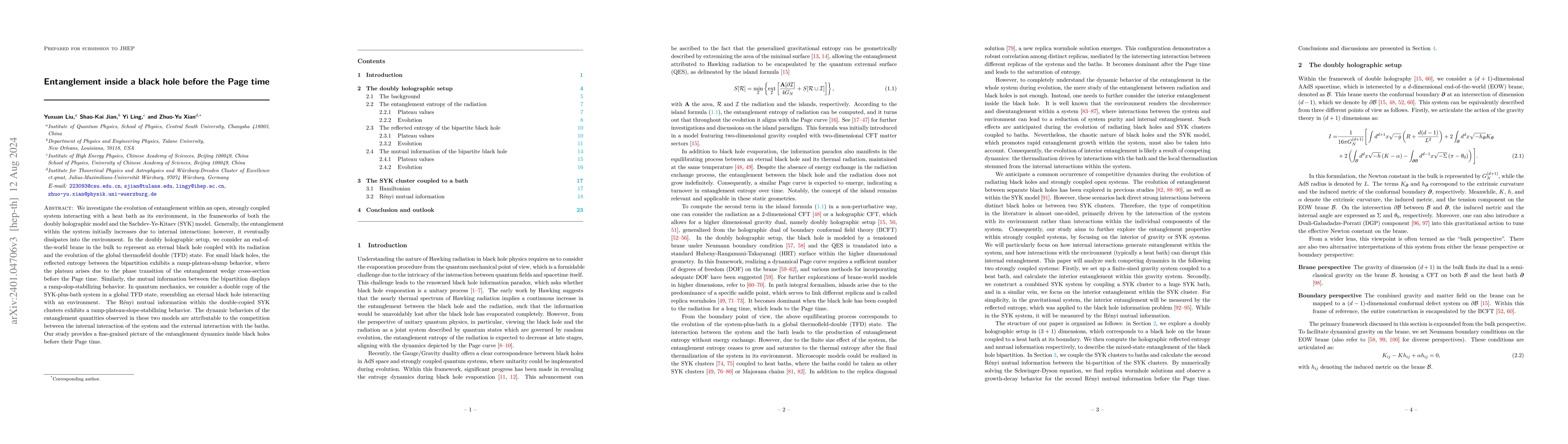 Thumbnail for Entanglement inside a black hole before the Page time
