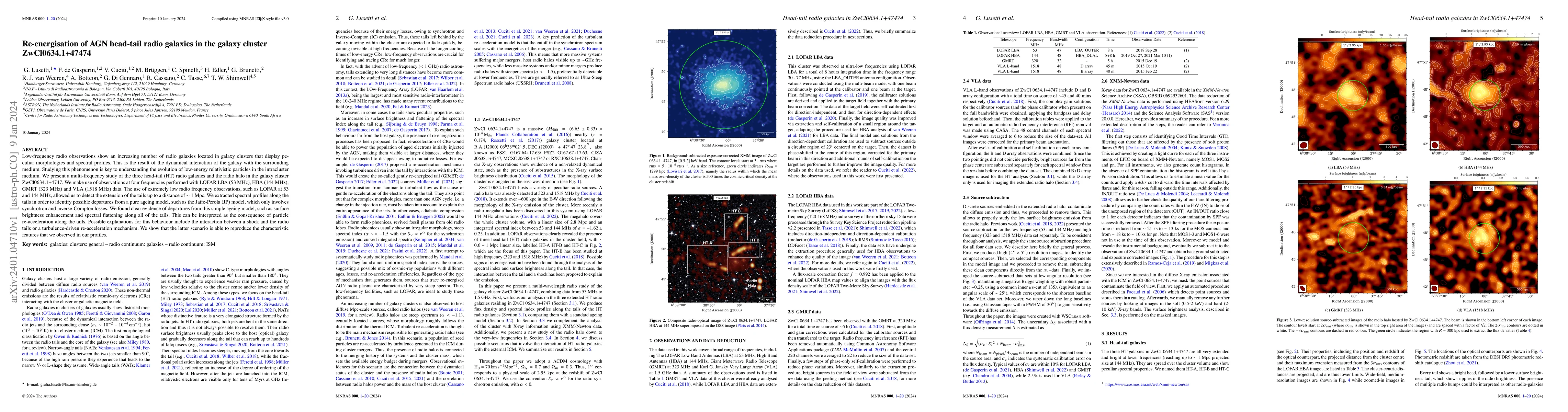 Thumbnail for Re-energisation of AGN head-tail radio galaxies in the galaxy cluster
  ZwCl0634.1+47474