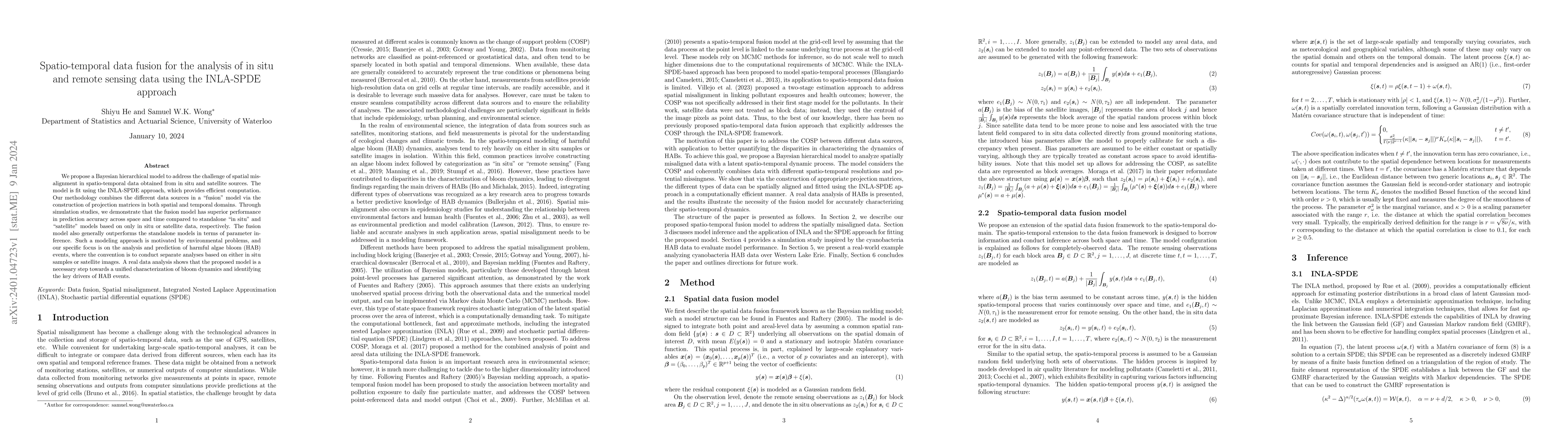 Thumbnail for Spatio-temporal data fusion for the analysis of in situ and remote
  sensing data using the INLA-SPDE approach