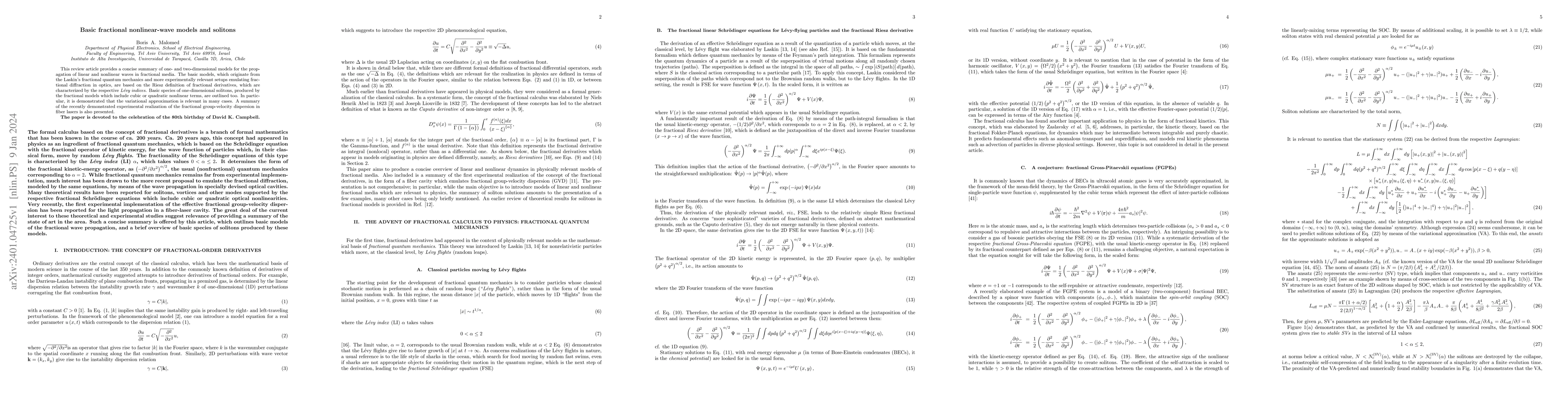 Thumbnail for Basic fractional nonlinear-wave models and solitons