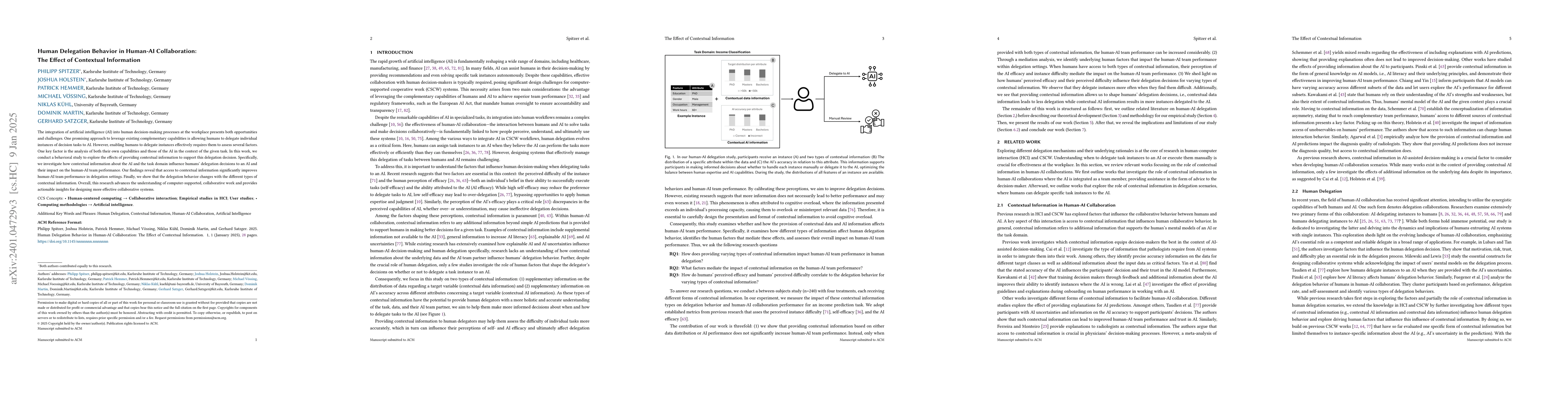 Thumbnail for On the Effect of Contextual Information on Human Delegation Behavior in
  Human-AI collaboration