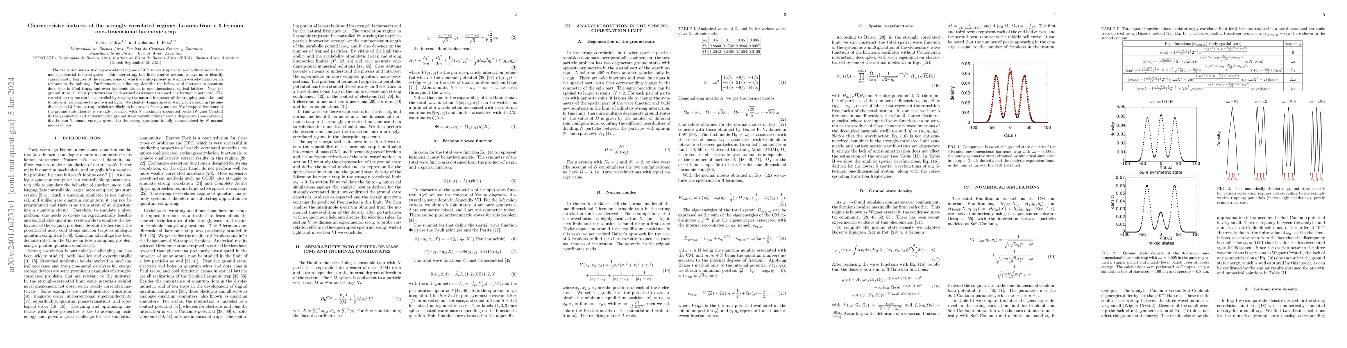 Thumbnail for Characteristic features of the strongly-correlated regime: Lessons from
  a 3-fermion one-dimensional harmonic trap