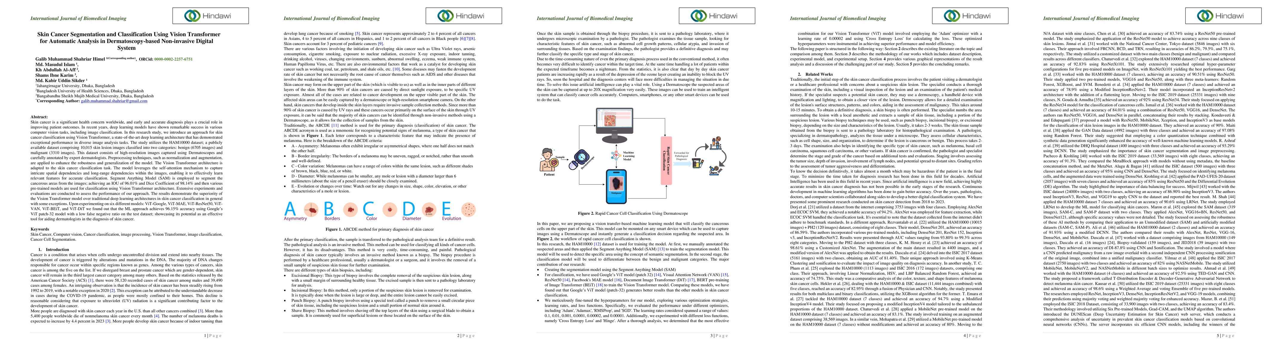 Thumbnail for Skin Cancer Segmentation and Classification Using Vision Transformer for
  Automatic Analysis in Dermatoscopy-based Non-invasive Digital System