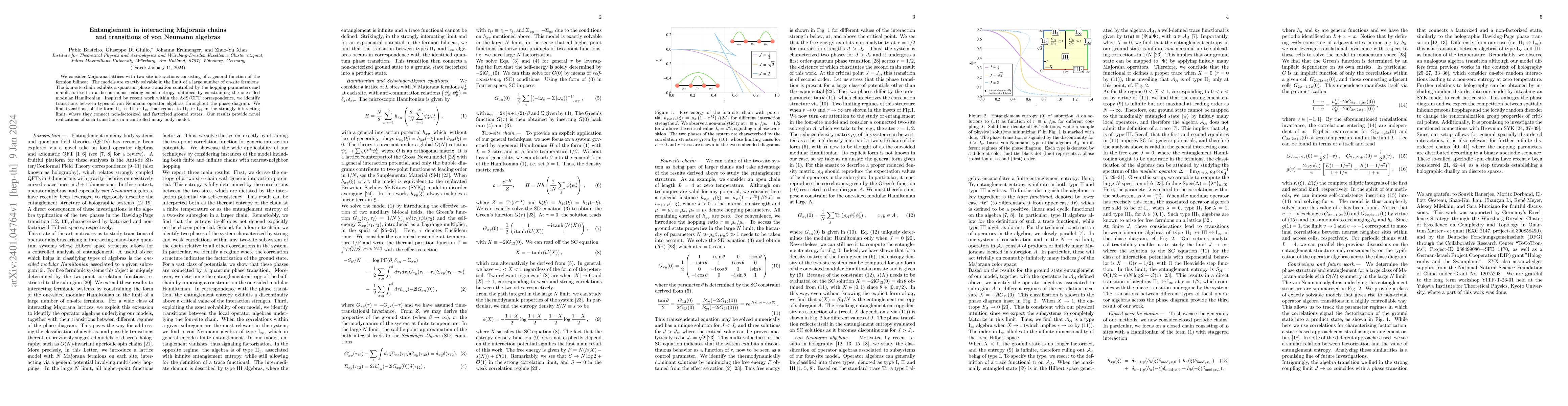 Thumbnail for Entanglement in interacting Majorana chains and transitions of von
  Neumann algebras