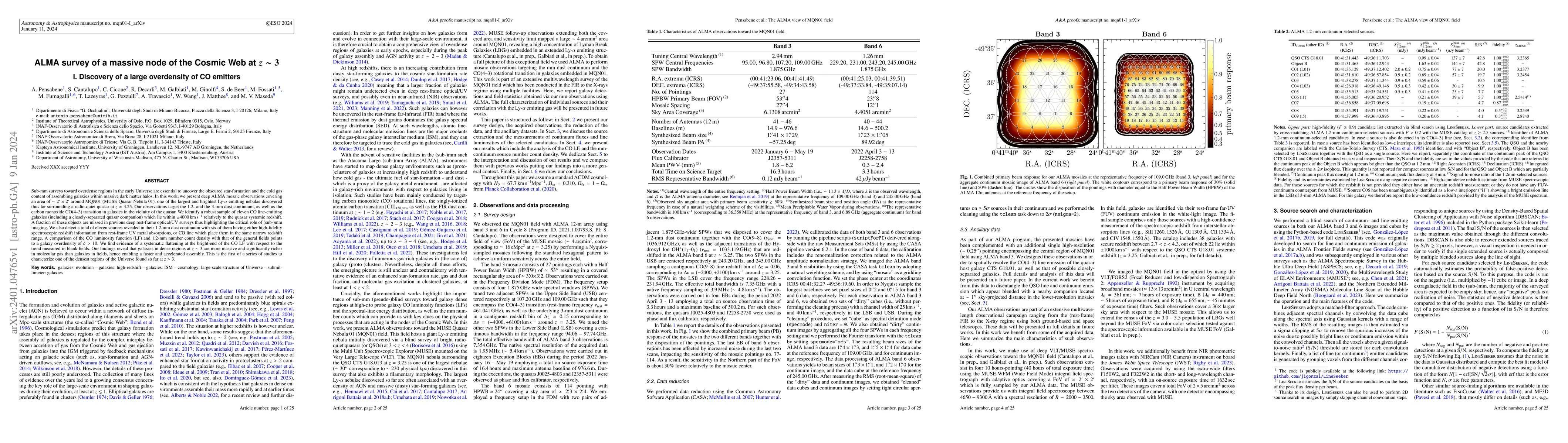 Thumbnail for ALMA survey of a massive node of the Cosmic Web at z~3. I. Discovery of
  a large overdensity of CO emitters
