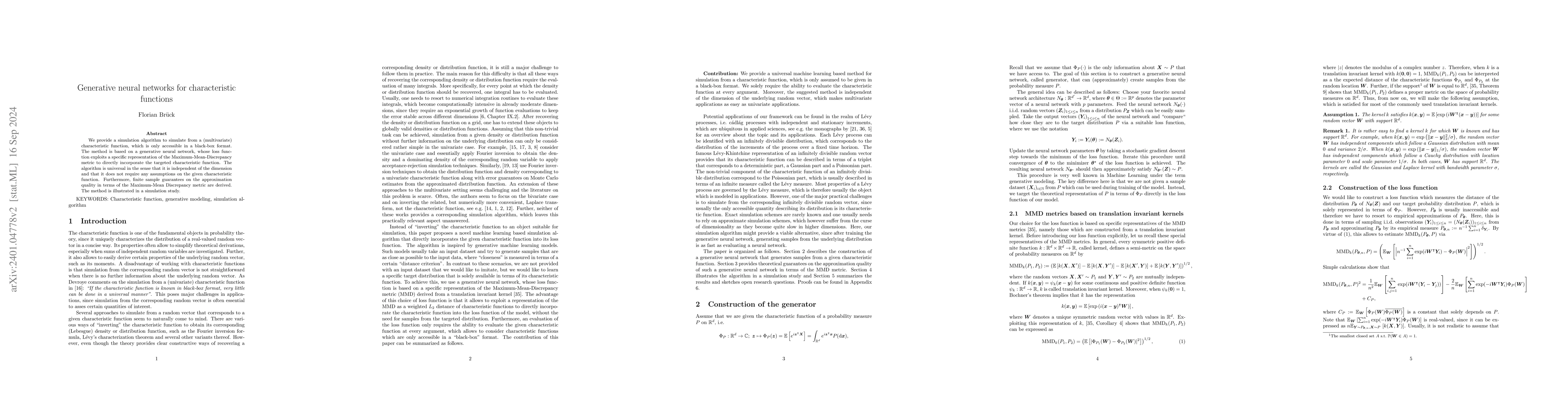 Thumbnail for Generative neural networks for characteristic functions