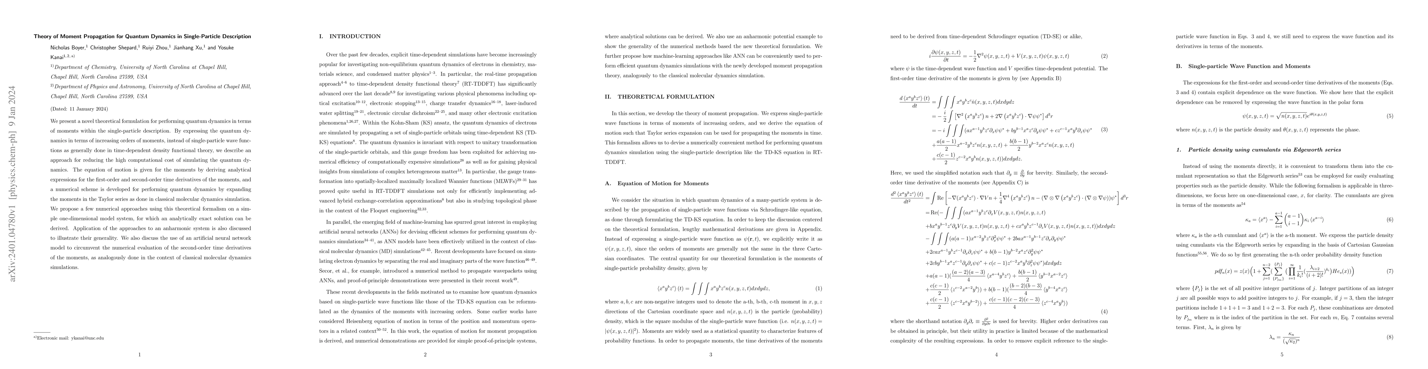 Thumbnail for Theory of Moment Propagation for Quantum Dynamics in Single-Particle
  Description