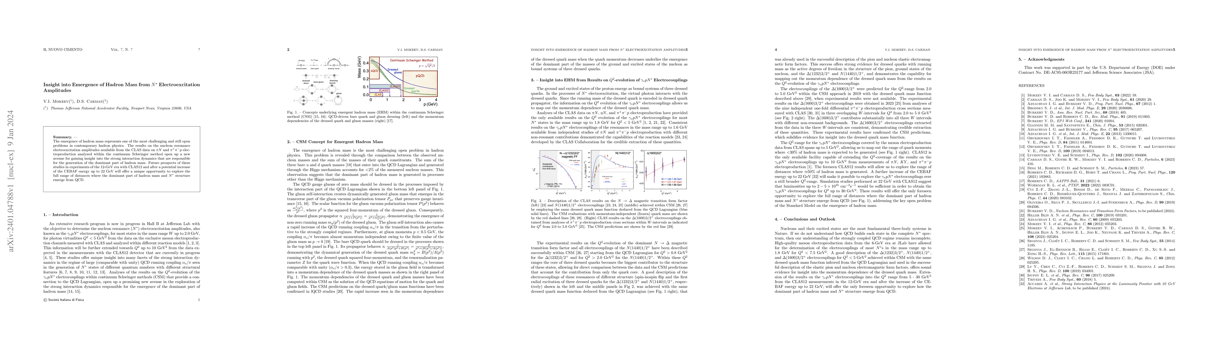 Thumbnail for Insight into Emergence of Hadron Mass from $\boldmath N^*$
  Electroexcitation Amplitudes