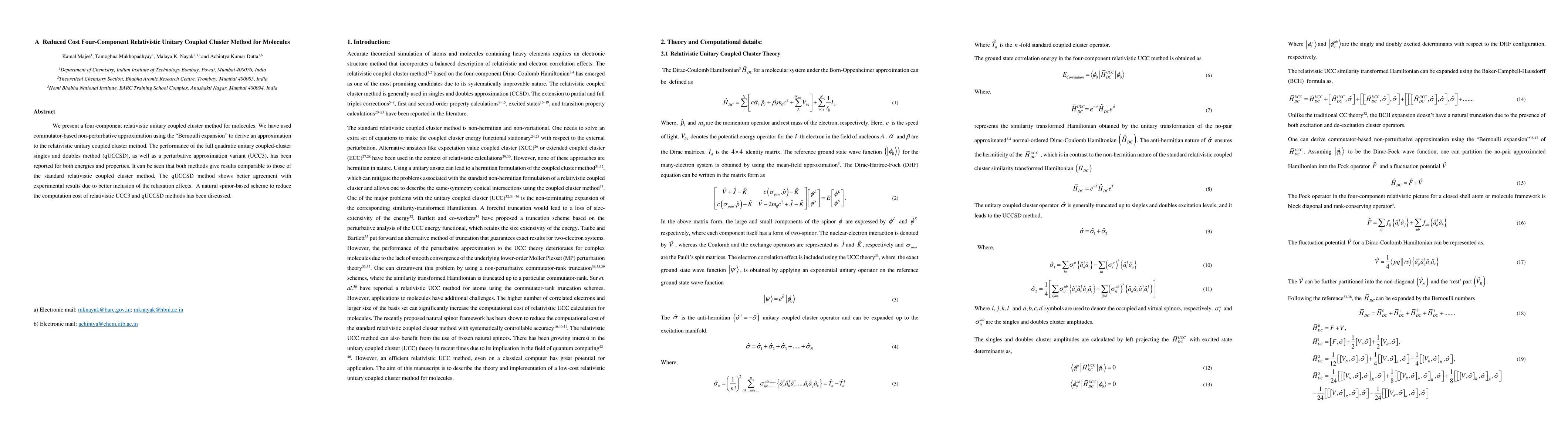 Thumbnail for A Reduced Cost Four-Component Relativistic Unitary Coupled Cluster
  Method for Molecules