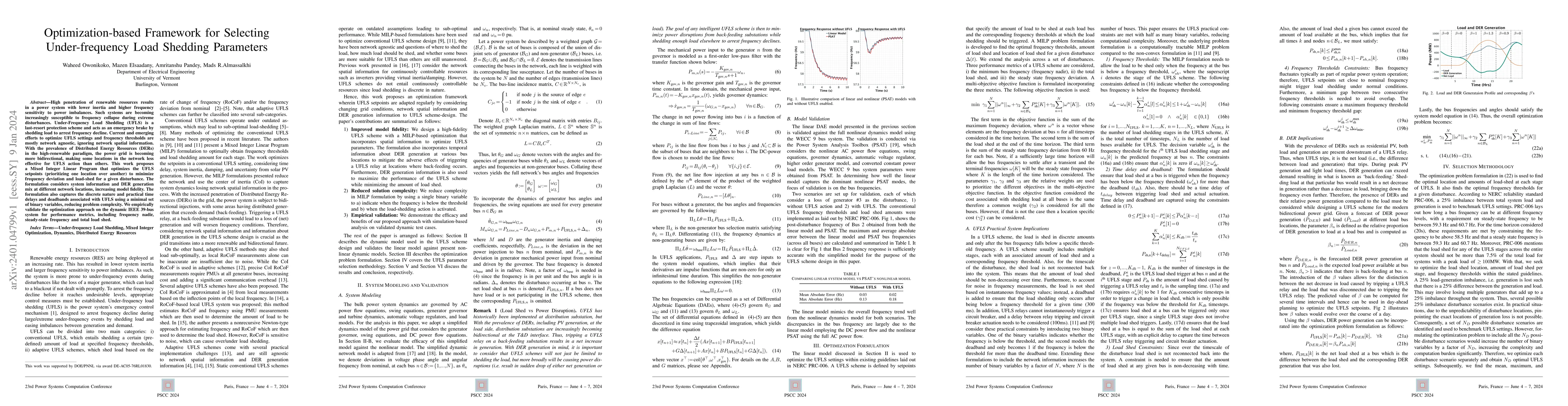 Thumbnail for Optimization-based Framework for Selecting Under-frequency Load Shedding
  Parameters