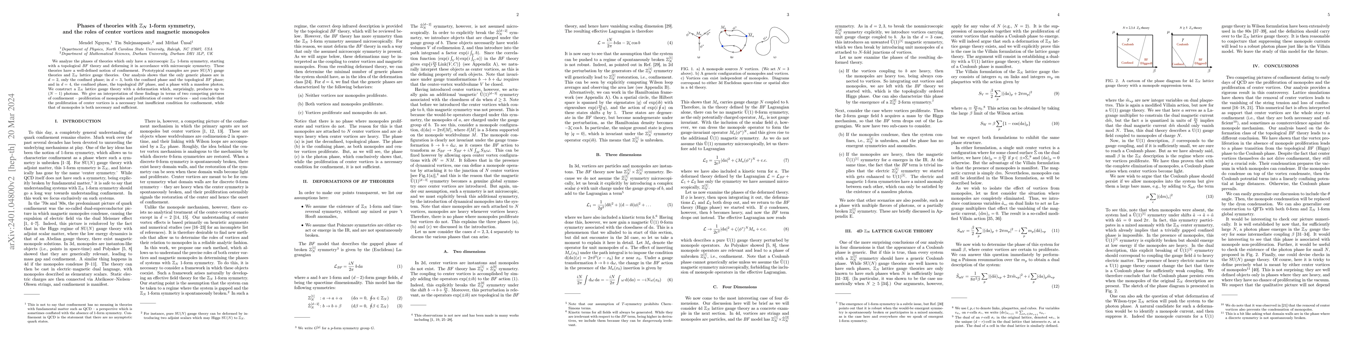 Thumbnail for Phases of theories with $\mathbb{Z}_N$ 1-form symmetry and the roles of
  center vortices and magnetic monopoles