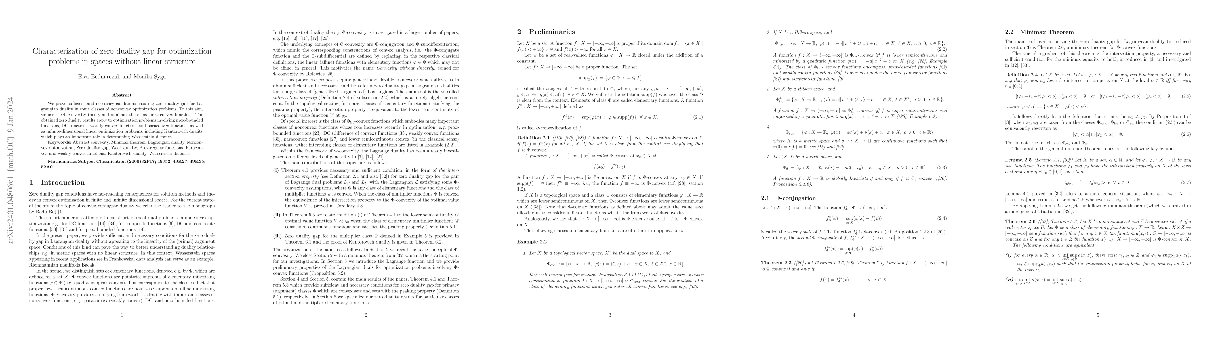 Thumbnail for Characterisation of zero duality gap for optimization problems in spaces
  without linear structure