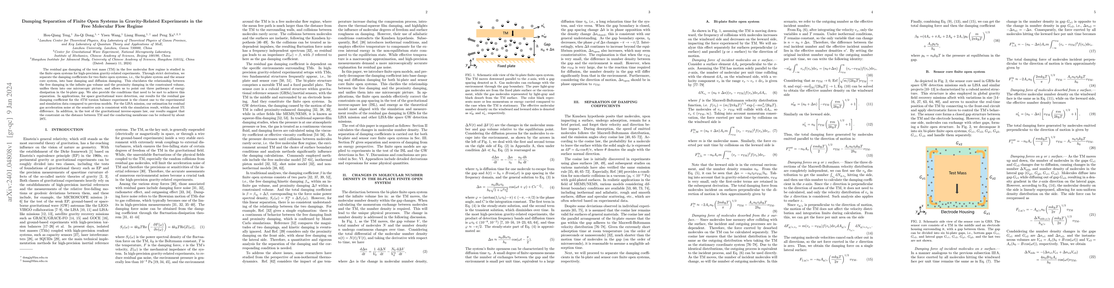 Thumbnail for Damping Separation of Finite Open Systems in Gravity-Related Experiments
  in the Free Molecular Flow Regime