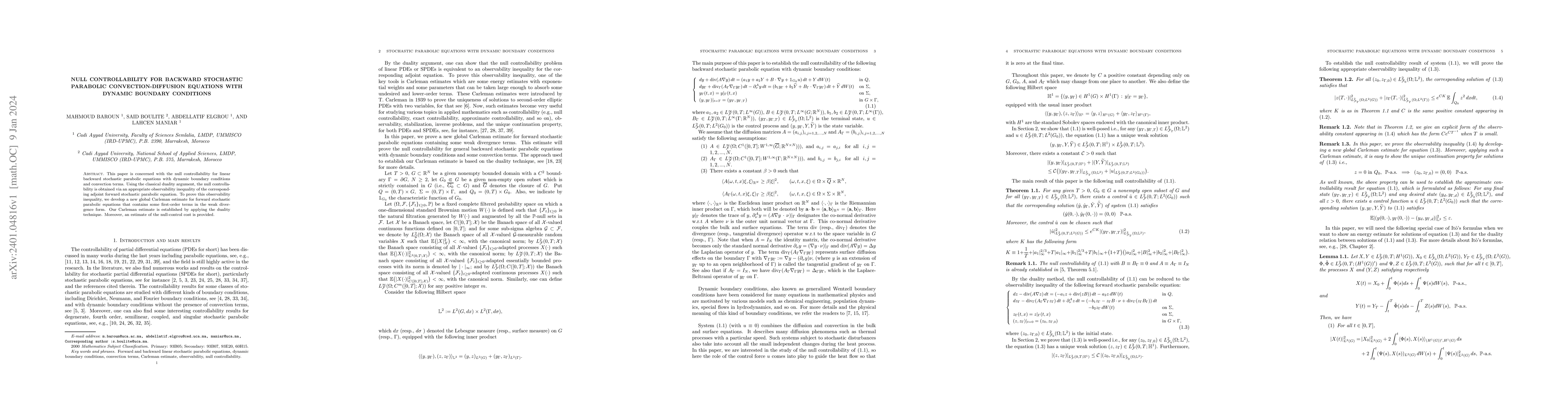 Thumbnail for Null Controllability for Backward Stochastic Parabolic
  Convection-Diffusion Equations with Dynamic Boundary Conditions
