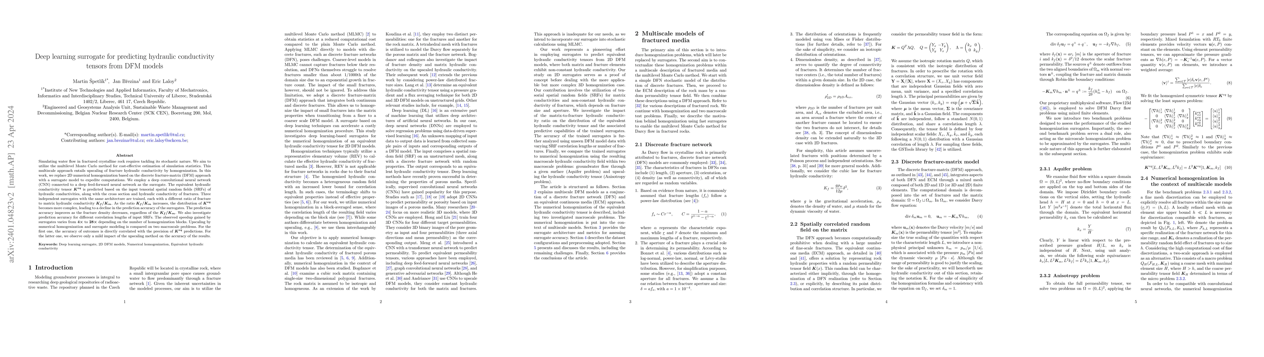 Thumbnail for Deep learning surrogate for predicting hydraulic conductivity tensors
  from stochastic discrete fracture-matrix models
