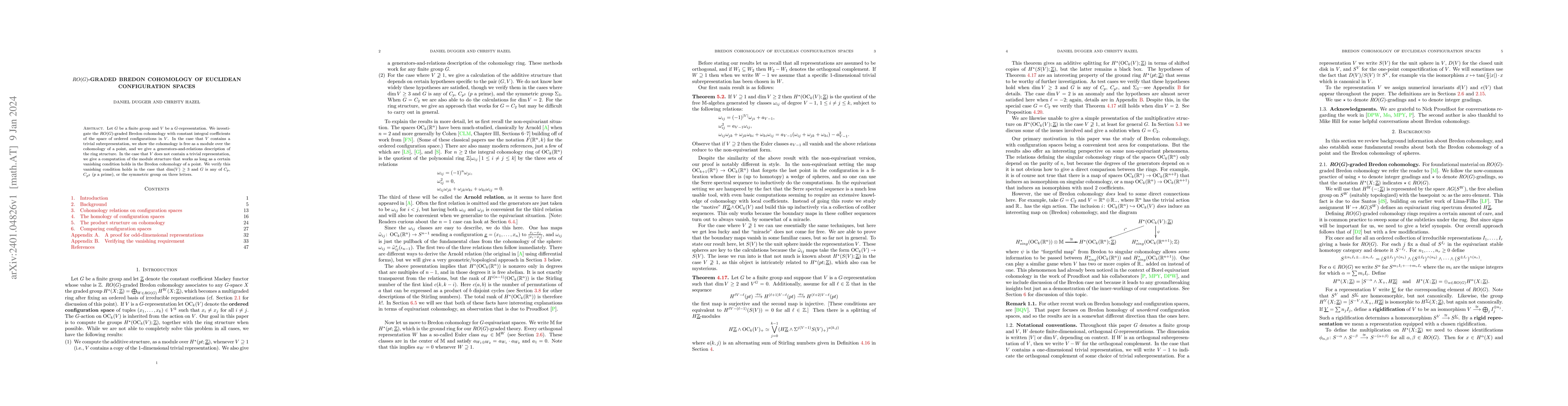 Thumbnail for $RO(G)$-graded Bredon cohomology of Euclidean configuration spaces