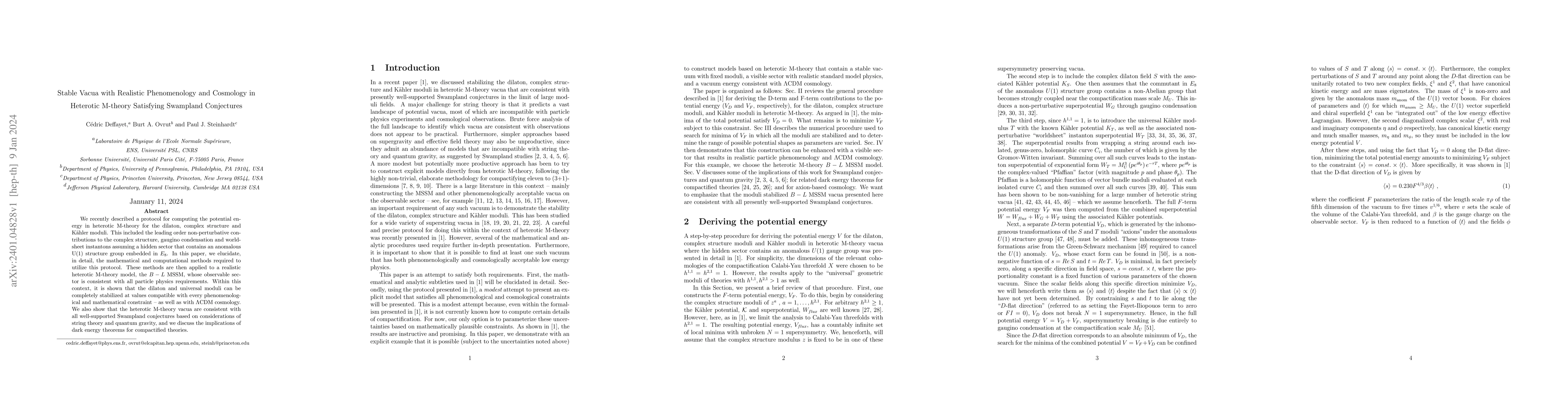 Thumbnail for Stable Vacua with Realistic Phenomenology and Cosmology in Heterotic
  M-theory Satisfying Swampland Conjectures